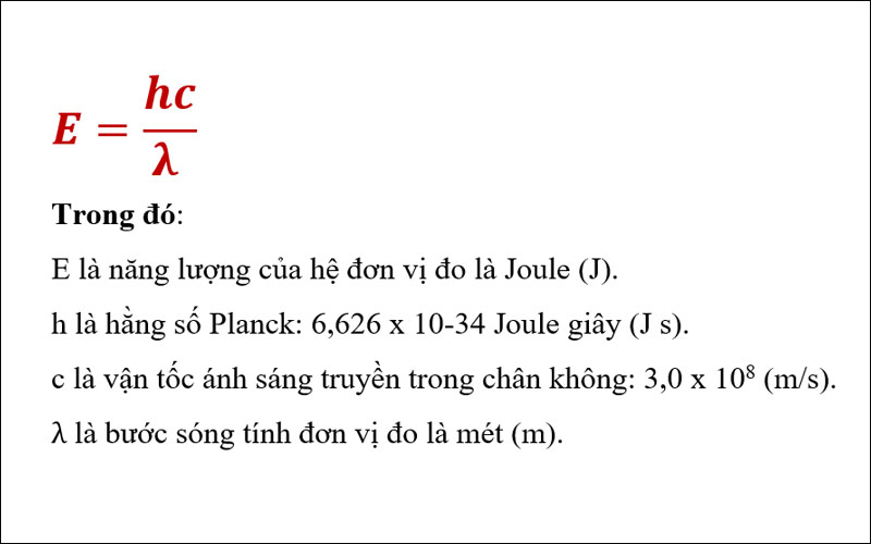 Công thức thể hiện mối liên hệ giữa bước sóng và năng lượng photon